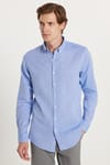 Erkek Slim Fit Dar Kesim Uzun Kollu Keten Premium Seri Düğmeli Yaka Spor Mavi Gömlek