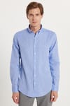 Erkek Slim Fit Dar Kesim Uzun Kollu Keten Premium Seri Düğmeli Yaka Spor Mavi Gömlek