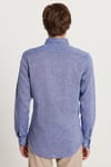 Erkek Slim Fit Dar Kesim Uzun Kollu Keten Premium Seri Düğmeli Yaka Spor Lacivert Gömlek