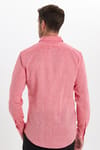 Erkek Slim Fit Dar Kesim Uzun Kollu Keten Premium Seri Düğmeli Yaka Spor Nar Rengi Gömlek