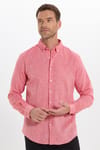Erkek Slim Fit Dar Kesim Uzun Kollu Keten Premium Seri Düğmeli Yaka Spor Nar Rengi Gömlek