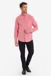 Erkek Slim Fit Dar Kesim Uzun Kollu Keten Premium Seri Düğmeli Yaka Spor Nar Rengi Gömlek