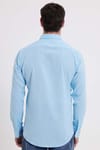 Erkek Slim Fit Dar Kesim Uzun Kollu Keten Premium Seri Düğmeli Yaka Spor Açık Mavi Gömlek
