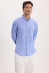 Erkek Slim Fit Dar Kesim Uzun Kollu Keten Premium Seri Düğmeli Yaka Spor Mavi Gömlek
