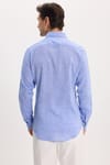 Erkek Slim Fit Dar Kesim Uzun Kollu Keten Premium Seri Düğmeli Yaka Spor Mavi Gömlek