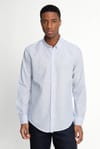 Slim Fit Uzun Kol Çizgili Keten Düğmeli Yaka Spor Erkek Gömlek