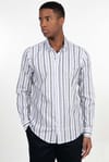 Slim Fit Uzun Kol Çizgili Keten Düğmeli Yaka Spor Erkek Gömlek
