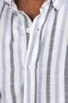Slim Fit Uzun Kol Çizgili Keten Düğmeli Yaka Spor Erkek Gömlek
