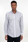 Slim Fit Uzun Kol Çizgili Keten Düğmeli Yaka Spor Erkek Gömlek