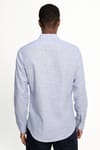 Slim Fit Uzun Kol Çizgili Keten Düğmeli Yaka Spor Erkek Gömlek