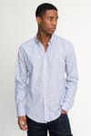 Slim Fit Uzun Kol Çizgili Keten Düğmeli Yaka Spor Erkek Gömlek