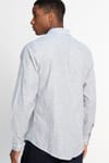Slim Fit Uzun Kol Çizgili Yaka İçi Biyeli Ketenli Erkek Gömlek