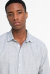 Slim Fit Uzun Kol Çizgili Yaka İçi Biyeli Ketenli Erkek Gömlek