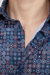 Slim Fit Dar Kesim Uzun Kol Likralı Baskılı Yüksek Yaka Erkek Gömlek