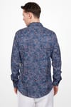 Slim Fit Dar Kesim Uzun Kol Likralı Baskılı Yüksek Yaka Erkek Gömlek