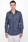 Slim Fit Dar Kesim Uzun Kol Likralı Baskılı Yüksek Yaka Erkek Gömlek