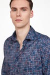 Slim Fit Dar Kesim Uzun Kol Likralı Baskılı Yüksek Yaka Erkek Gömlek