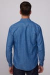 Slim Fit Dar Kesim Çift Cep Kapaklı  Pamuklu Denim Lacivert  Gömlek