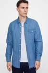 Slim Fit Dar Kesim Tek Cep Kapaklı Pamuklu Denim  Kot Gömlek
