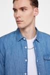 Slim Fit Dar Kesim Tek Cep Kapaklı Pamuklu Denim  Kot Gömlek