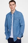 Slim Fit Dar Kesim Tek Cep Kapaklı Pamuklu Denim  Kot Gömlek