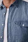 Slim Fit Dar Kesim Tek Cep Kapaklı Pamuklu Mavi Denim Kot Gömlek