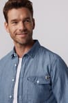Slim Fit Dar Kesim Tek Cep Kapaklı Pamuklu Mavi Denim Kot Gömlek