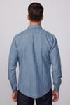 Slim Fit Dar Kesim Tek Cep Kapaklı Pamuklu Mavi Denim Kot Gömlek