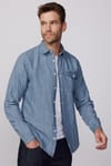 Slim Fit Dar Kesim Tek Cep Kapaklı Pamuklu Mavi Denim Kot Gömlek