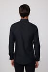 Slim Fit  Arkadan Pensli Önden Kulplu Düz Trend Siyah Erkek Gömlek