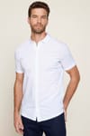 Erkek Slim Fit Kısa Kollu Desenli Apaj Yaka Örme Beyaz Gömlek