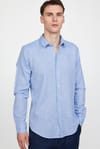 Slim Fit Uzun Kol Keten Efekt Düz Biyeli Gömlek