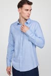 Slim Fit Uzun Kol Keten Efekt Düz Biyeli Gömlek