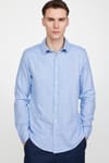 Slim Fit Uzun Kol Keten Efekt Düz Biyeli Gömlek