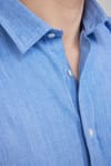 Slim Fit Uzun Kol Keten Efekt Düz Biyeli Gömlek