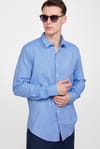 Slim Fit Uzun Kol Keten Efekt Düz Biyeli Gömlek