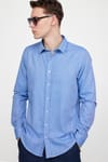 Slim Fit Uzun Kol Keten Efekt Düz Biyeli Gömlek