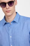 Slim Fit Uzun Kol Keten Efekt Düz Biyeli Gömlek