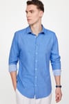 Slim Fit Uzun Kol Keten Efekt Düz Biyeli Gömlek
