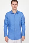 Slim Fit Uzun Kol Keten Efekt Düz Biyeli Gömlek