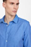 Slim Fit Uzun Kol Keten Efekt Düz Biyeli Gömlek