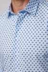 Slim Fit Likralı Baskılı Pamuklu Mavi Erkek Gömlek