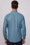 Slim Fit Uzun Kol Kot Çift Cep Çıtçıtlı Denim Petrol Rengi Erkek Gömlek