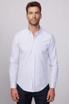 Slim Fit Uzun Kol Çizgili Yaka Düğmeli Erkek Gömlek