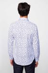 Slim Fit Dar Kesim Baskılı Oxford Doku Beyaz Erkek Gömlek