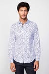 Slim Fit Dar Kesim Baskılı Oxford Doku Beyaz Erkek Gömlek