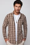 Slim Fit Dar Kesim Düğmeli Yaka Kareli Oduncu Erkek Gömlek