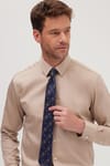 Slim Fit Bej Non-Iron %100 Pamuk Doğa Dostu Ekoteks Belgeli Ütü Gerektirmez Gömlek