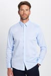 Erkek Slim Fit Dar Kesim Uzun Kollu %100 Pamuk Ütü Gerektirmez Non Iron Mavi Gömlek