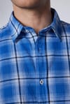 Slim Fit Dar Kalıp Kareli Keten Efekt Yazlık Erkek Gömlek